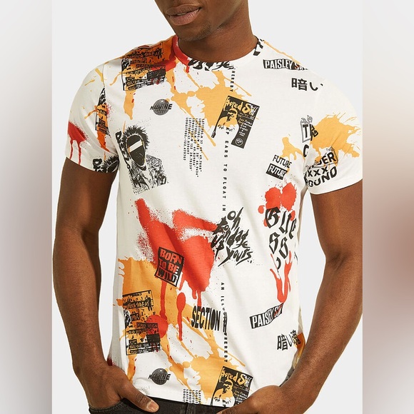 New GUESS T-shirt with multicolor print SZ L - Picture 1 of 8